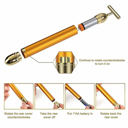 ✨ 24K Gold Energy Beauty Bar Electric Facial Massage Roller ✨