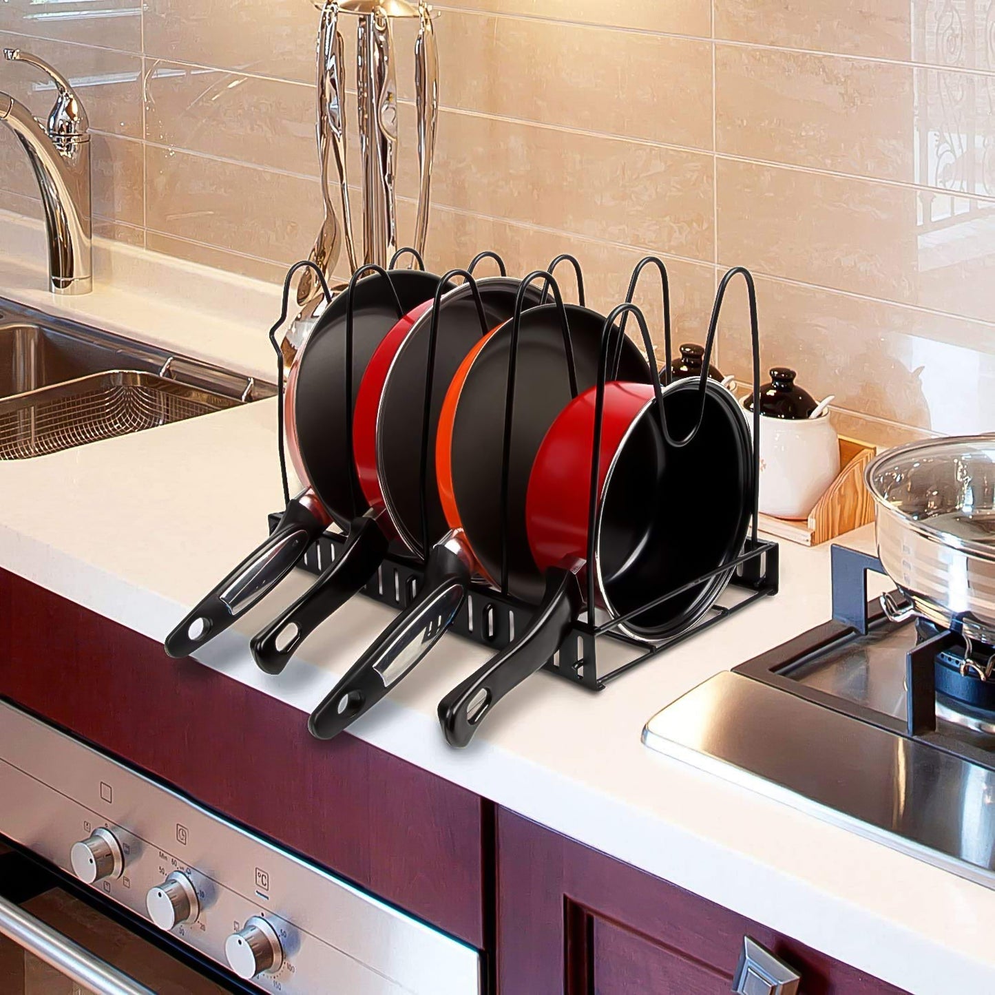 🛠️ Multipurpose Pan & Pot Organizer Rack (1 Pc)