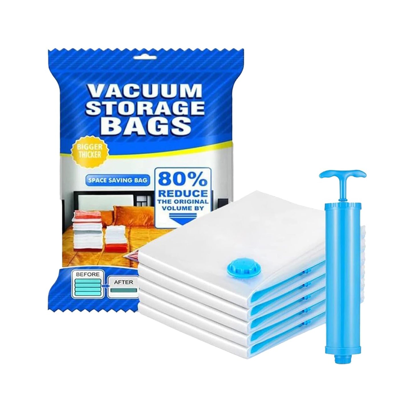 Vacuum Storage Bags with Suction Pump & Shirt Clips 🌬️👔 - Space-Saving Storage Solution (5 Pcs Set) 🌍